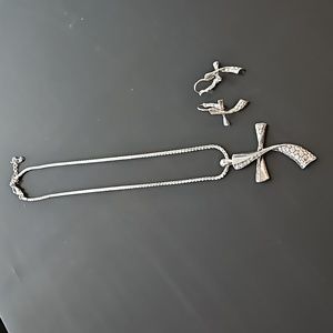 Silver cross necklace and earrings set